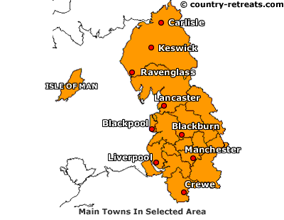 Map Of North West England With Towns Country-Retreats.com - Accommodation In North West England